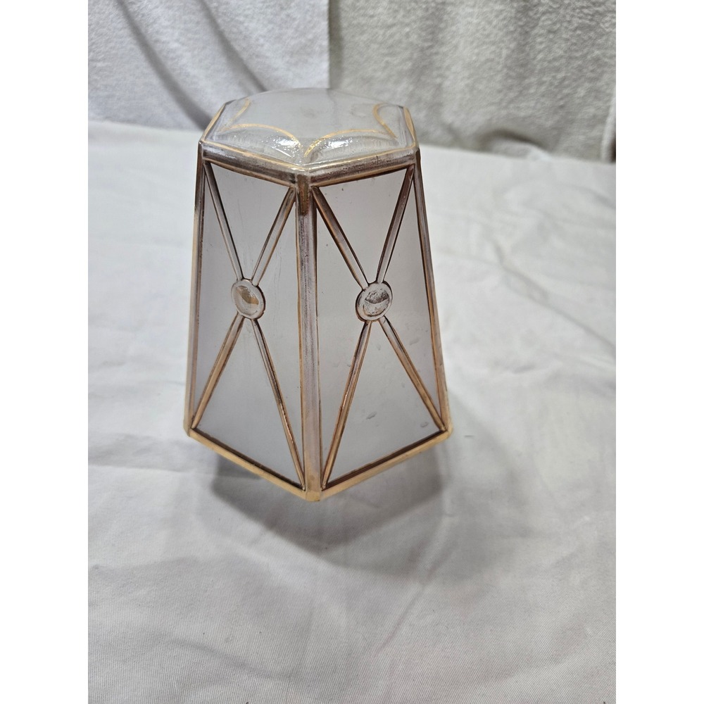 Vintage Art Deco Frosted Glass Flush Mount Ceiling Light Gold Geometric Hexagon